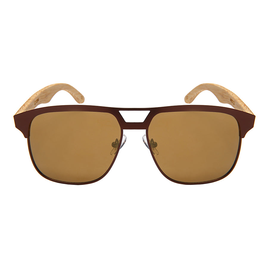 SQUARE AVIATOR BAMBOO TEMPLES SUNGLASSES 1210BM-FLKGM