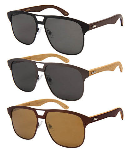 SQUARE AVIATOR BAMBOO TEMPLES SUNGLASSES 1210BM-FLKGM